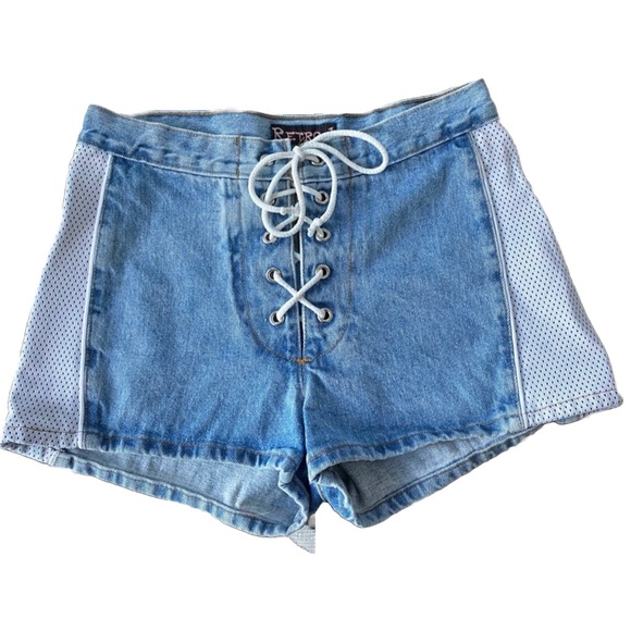 Vintage 1990s Retro 1 Lace Up Jean Shorts Size 5 Y2K - Picture 1 of 6